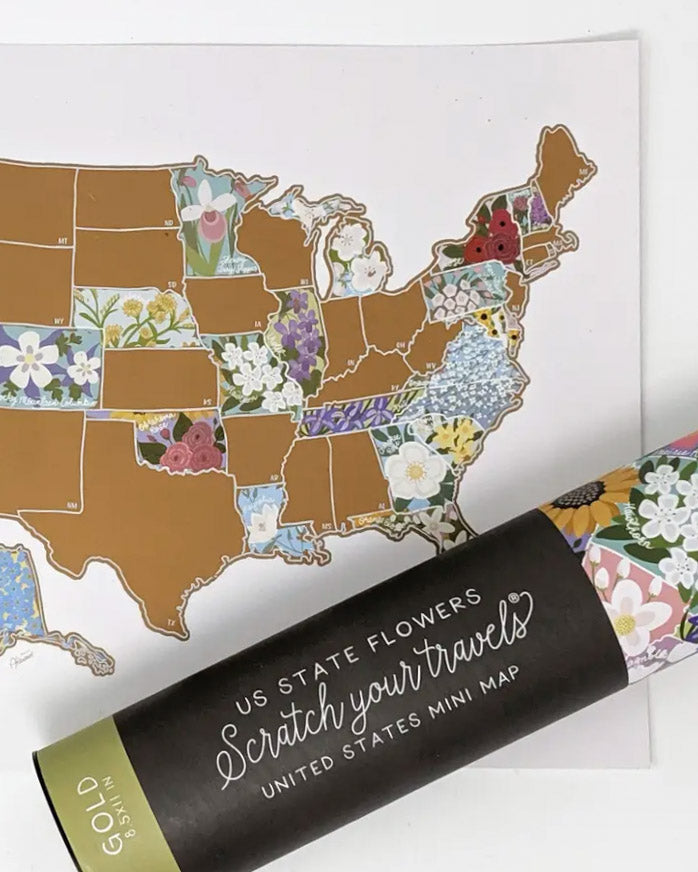 USA State Flowers Scratch Off Travel Map - 18x12